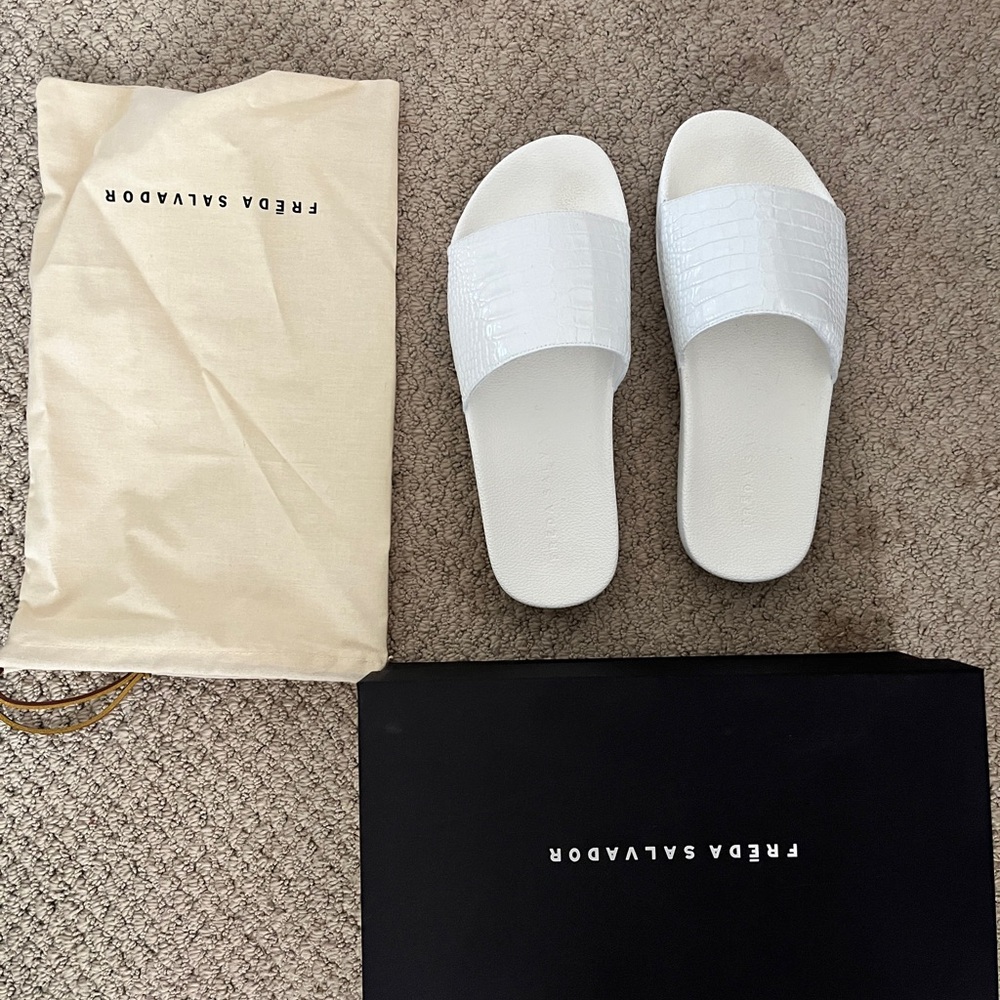 White Freda Salvador Croc slides